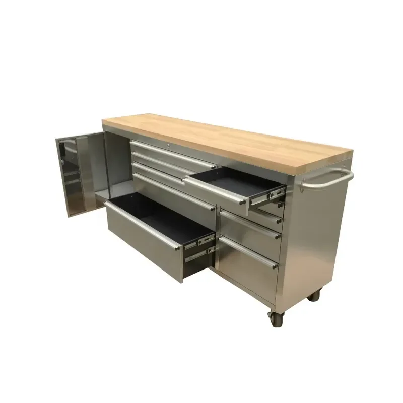 2026 New, High Quality, Modern 16 Drawer Metal Tool Chest with 40mm Rubber Wood Top Stainless Steel Workbench Waterproof Tool