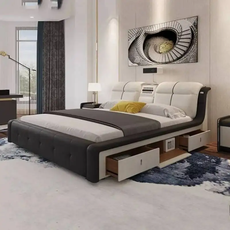 

Master King Size Double Bed Luxury Multifonction Cute Queen Modern Double Bed Frame Wood Smart Letto Matrimoniale Home Furniture