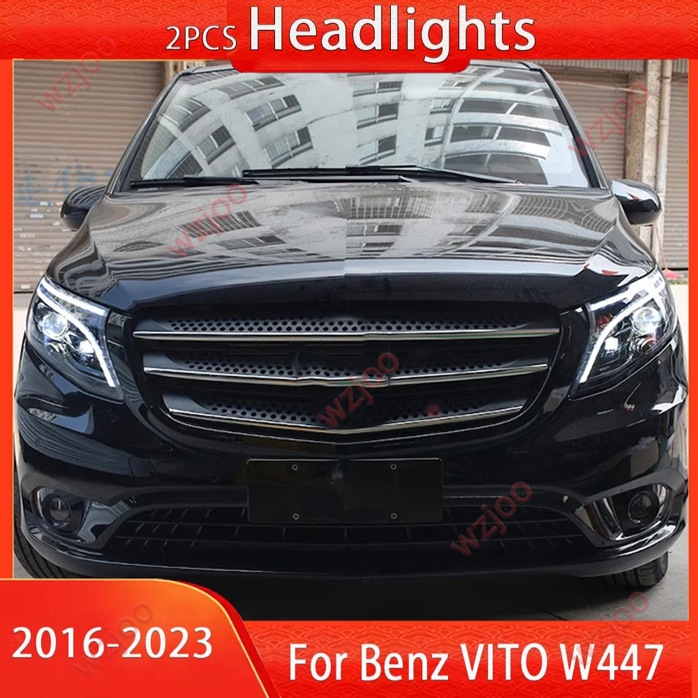 

Светодиодные фары в сборе для Benz VITO W447 2016-2023, фары Plug and Play, светодиодные DRL, динамические поворотные передние фары