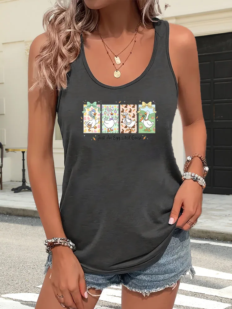 

Женская майка Just An Egg-cited Goose без рукавов, повседневная, с круглым вырезом, дышащая, базовая, для лета, свободного кроя, для ежедневной носки