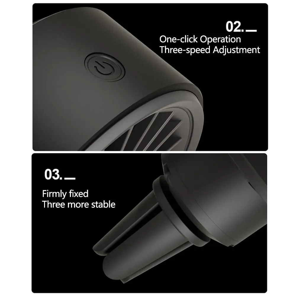 3 IN 1 Car Atmosphere Fan Stereoscopic Rotation 3 Speeds Adjustable Car Outlet Fan USB LED Atmosphere Light Car Diffuser Fan