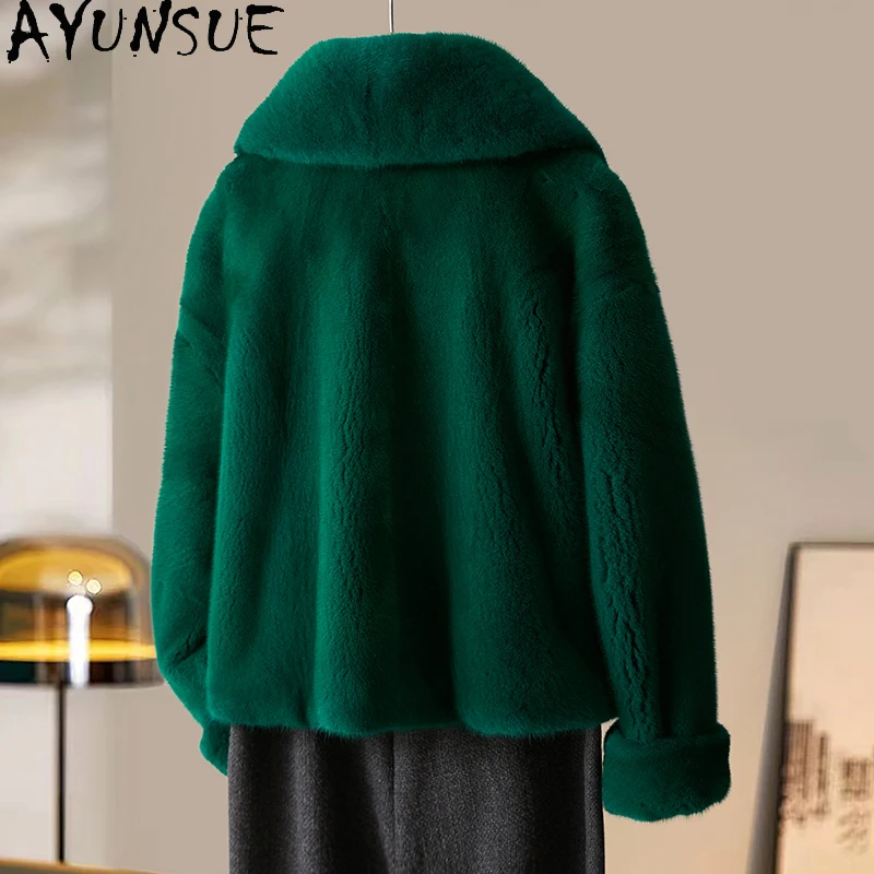 AYUNSUE réel manteau de fourrure de vison femmes vêtements de luxe réel manteaux de fourrure entière femme vison femmes manteaux veste d'hiver 2025 Шуба Ж Döncud