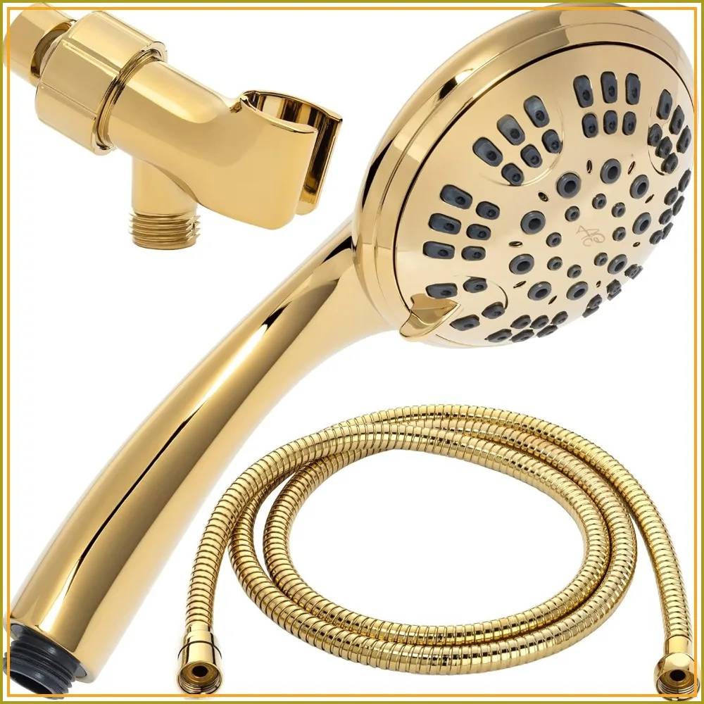 

6-Function High Pressure Handheld Shower Kit with Hose and Mount, Easy Install for Boosting Low Water Flow, 2.5 GPM, Polished Brass