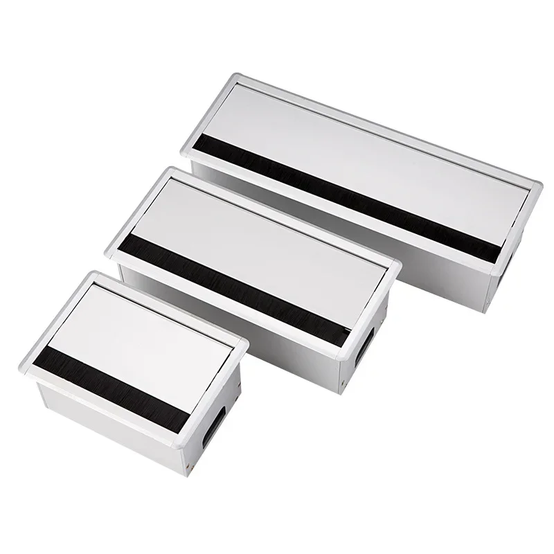 Silver Aluminum Alloy Table Desk Rectangle Wire Cable Grommet Hole Cover Outlet Port Socket with Socket Black Brush