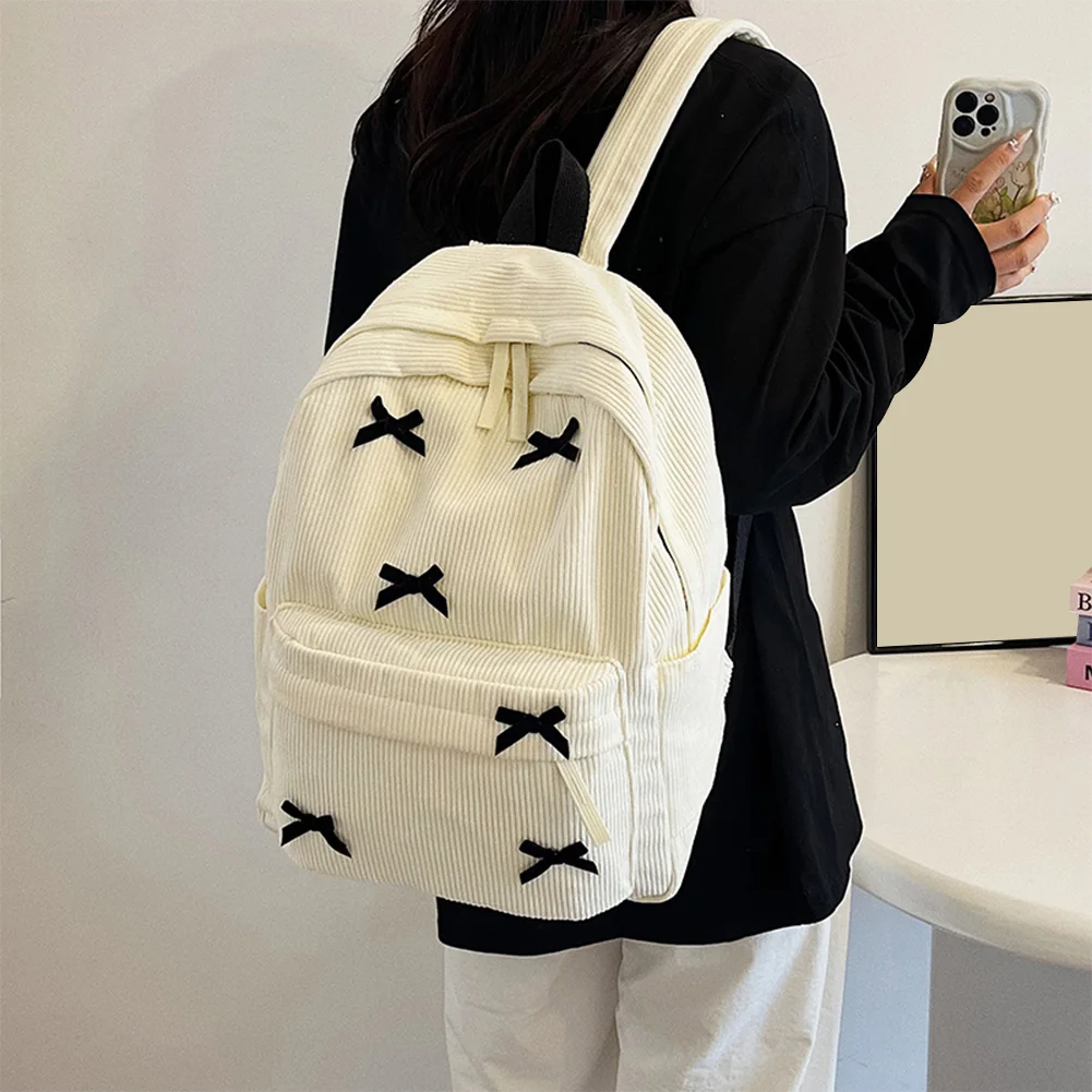 حقيبة مدرسية جمالية سوداء للفتيات ، حقيبة كتب للطلاب في سن المراهقة سروال قصير ، حقيبة نهارية للسفر بسعة كبيرة ، حقيبة ظهر للكمبيوتر المحمول الجامعي