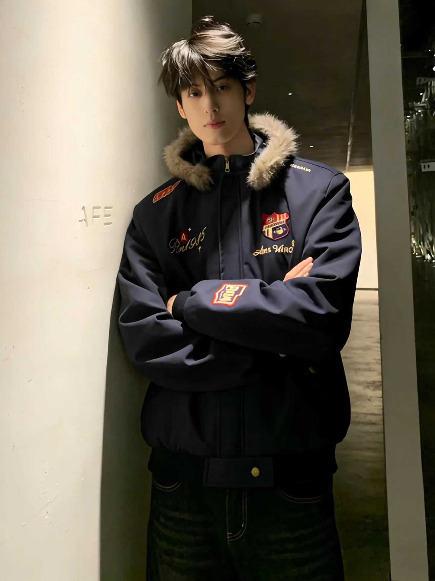 

Blue Thiened Winter Cotton Jaet Men's Biker Sle Hooded Coat Warm Fur Collar American Casual Outerwear Easy to Wear off