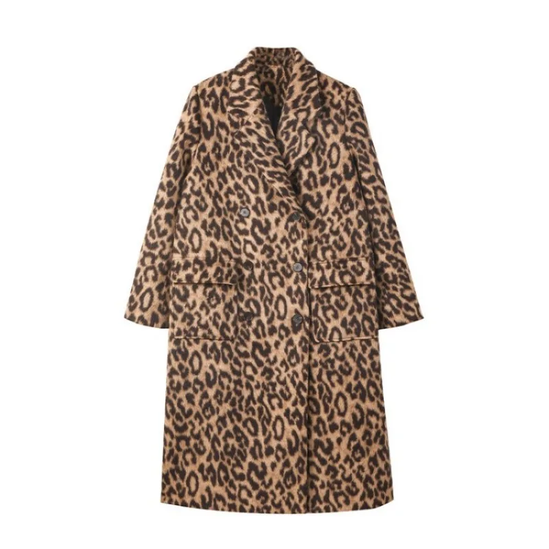 Imagem -05 - Cabolsa de lã Manga Longa Feminino Estampa de Leopardo Clássico Estilo Solto Moda Feminina Outwear Longo Casual Versátil Inverno