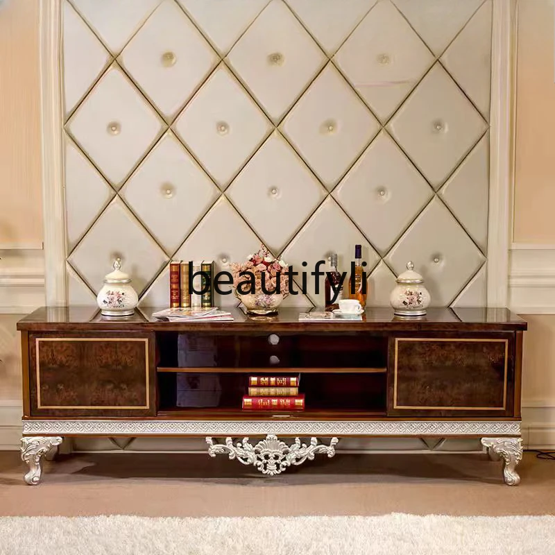 

French court solid wood carving flower living room TV cabinet high Italian style