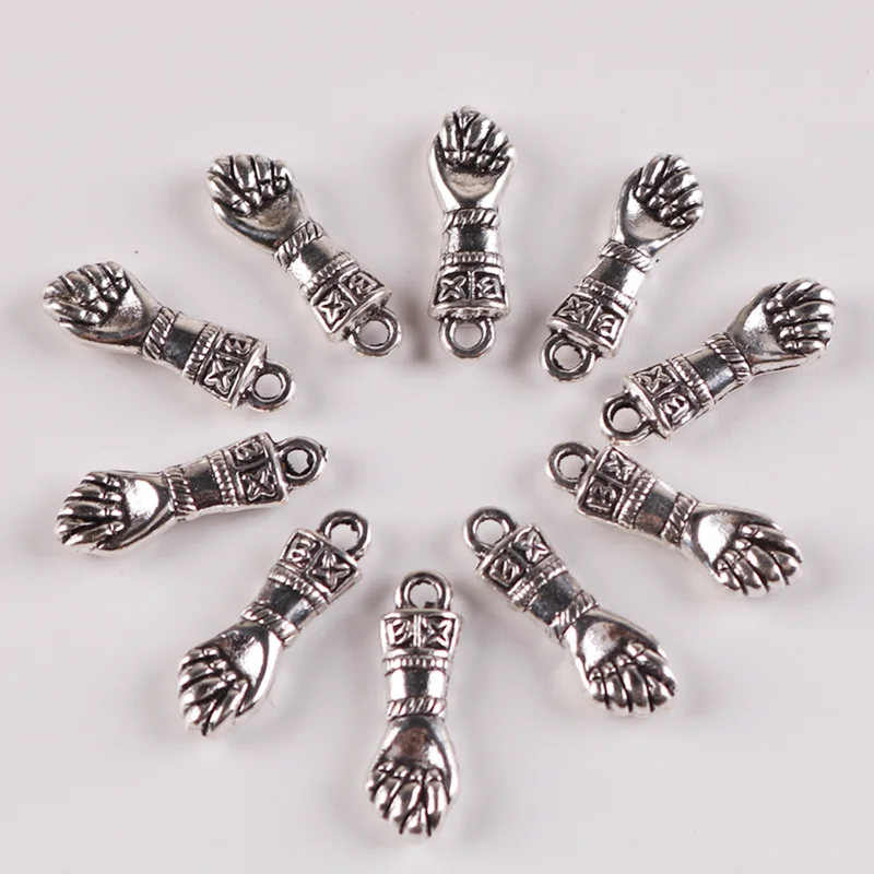 15pcs Silver Plated 3D Retro Royal Warrior\'s Fist Alloy Pendant DIY Charm Bracelet Jewelry Crafts Metal Accessories P1202