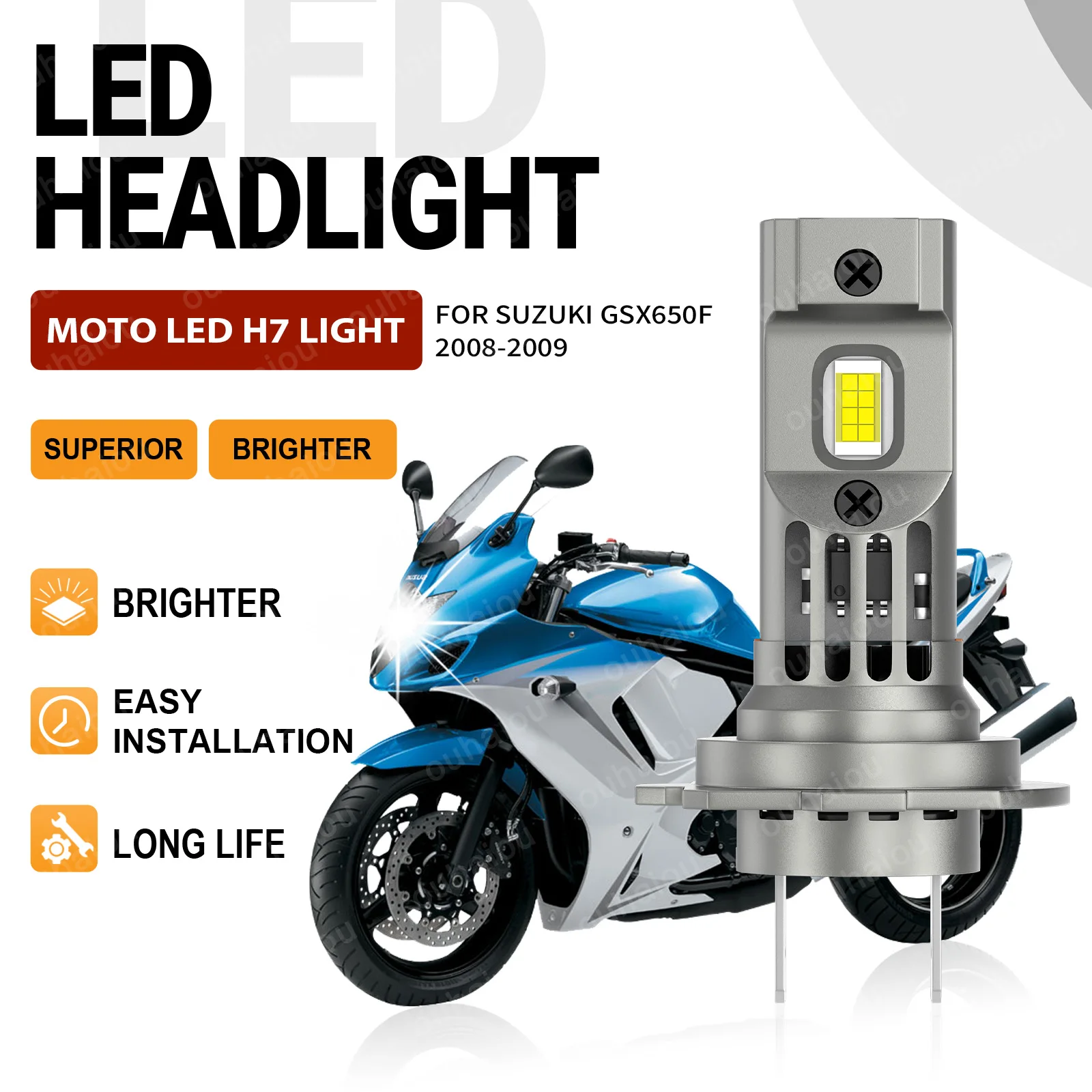 For Suzuki GSX650F 2008-2009 1PCS High Quality 6000K 15000LM H7 LED Headlight Motorcycle Bulb Motorbike Lamp 12V
