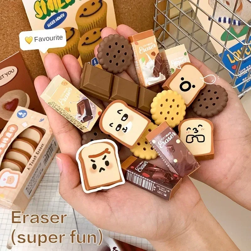 Cartoon Fun Snack Eraser Cute Cookies Bread Chocolate Shape Eraser Kawaii Girls for Gifts Students Stationery School Supplies