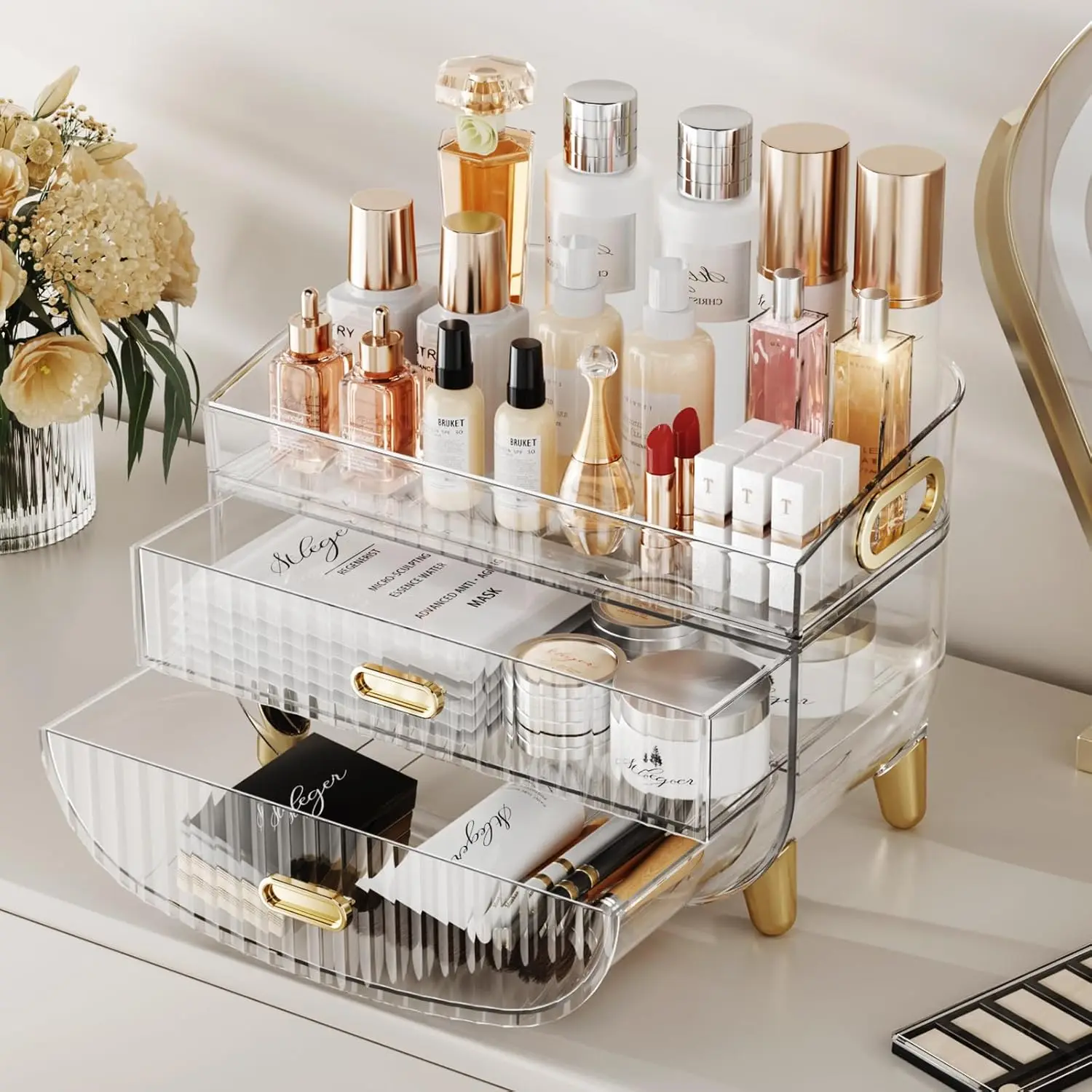 

Makeup Organizer with Drawers, Bathroom Counter Organizers and Storage, Transparent Design Keeps Items Visible and Dust-Free