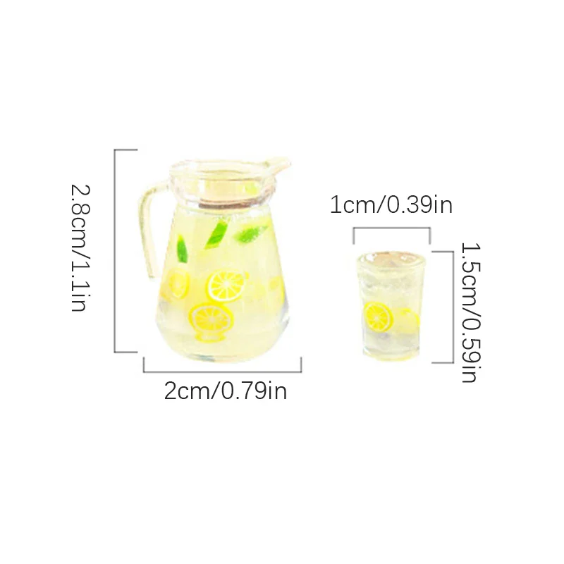 Juego de jugo de limón para casa de muñecas en miniatura a escala 1:12 con jarra y taza, modelo de juguete para decoración y juego de cocina de muñecas