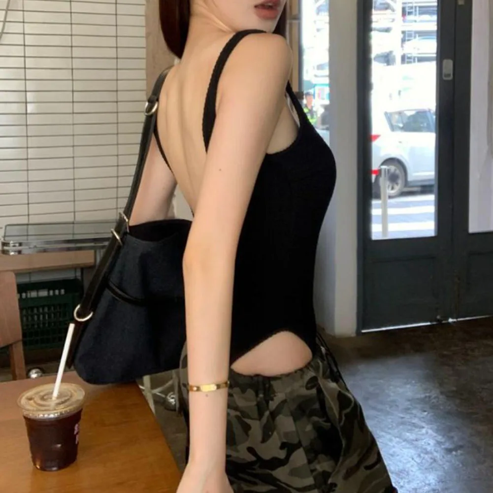 Women's Polyester Camisole Top with Vintage Design and Backless Feature Regular Fit for Everyday and Vacation Activities