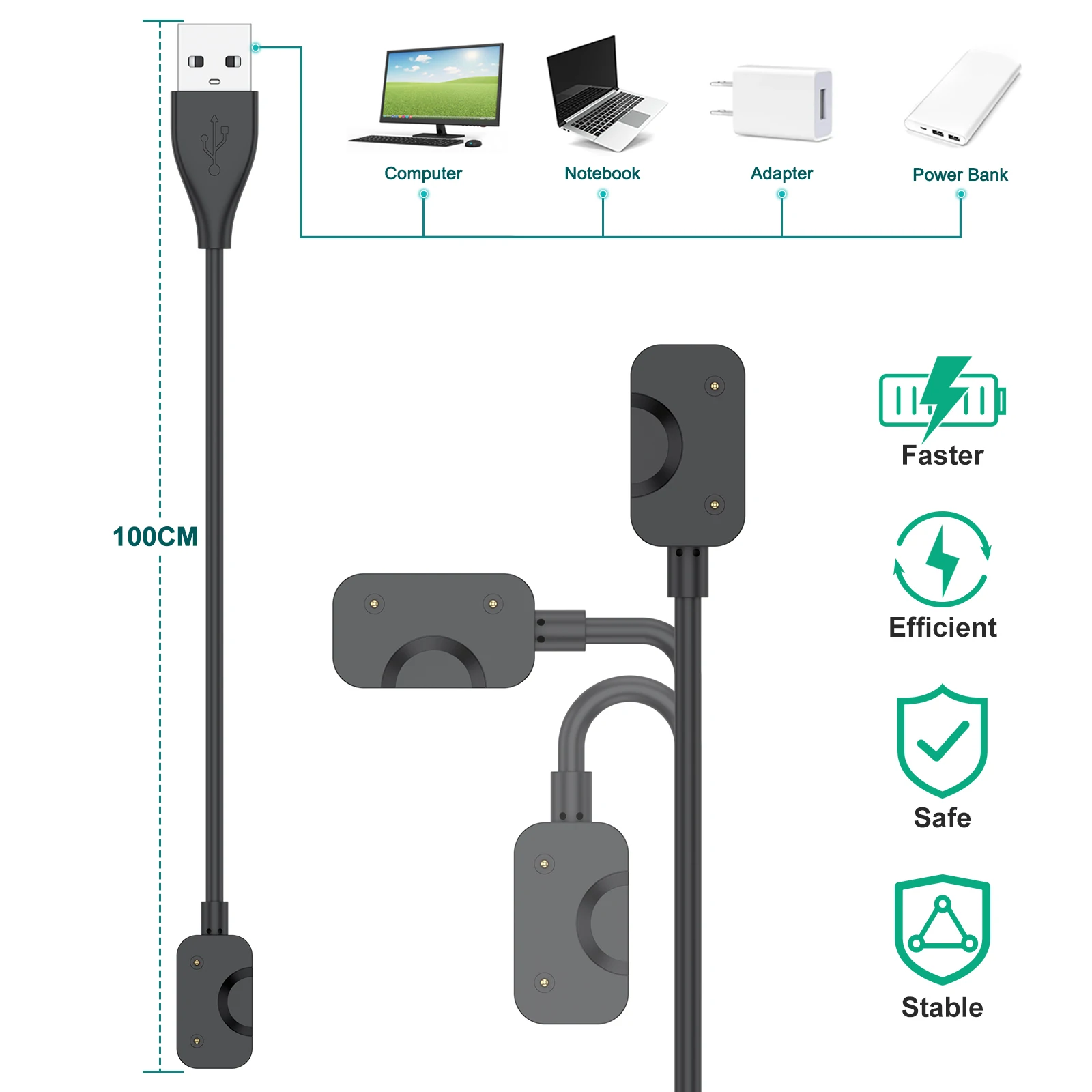شاحن USB 100 سم لهاتف Samsung Galaxy Fit 3 محول كابل شحن مغناطيسي لملحقات الساعة الذكية Samsung Galaxy Fit 3