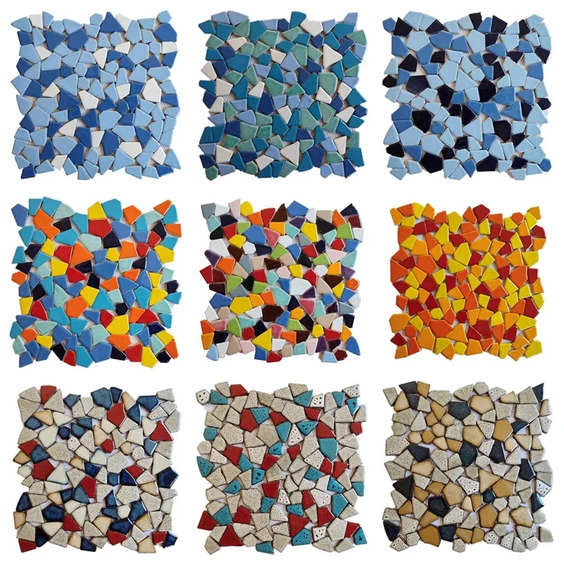 30x30cm Colored Ceramic Free Gravel Tiles Garden Swimming Pool Background Wall Mosaic Wear-resistant Tiles Decoration