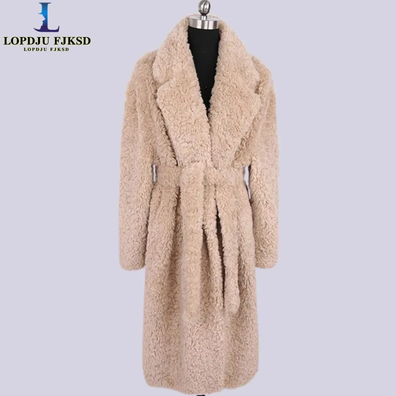 2026 Autumn Winter Long Oversized Khaki Thick Warm Fluffy Fuzzy Faux Fur Coat Women Sashes Loose Casual Furry Overcoat