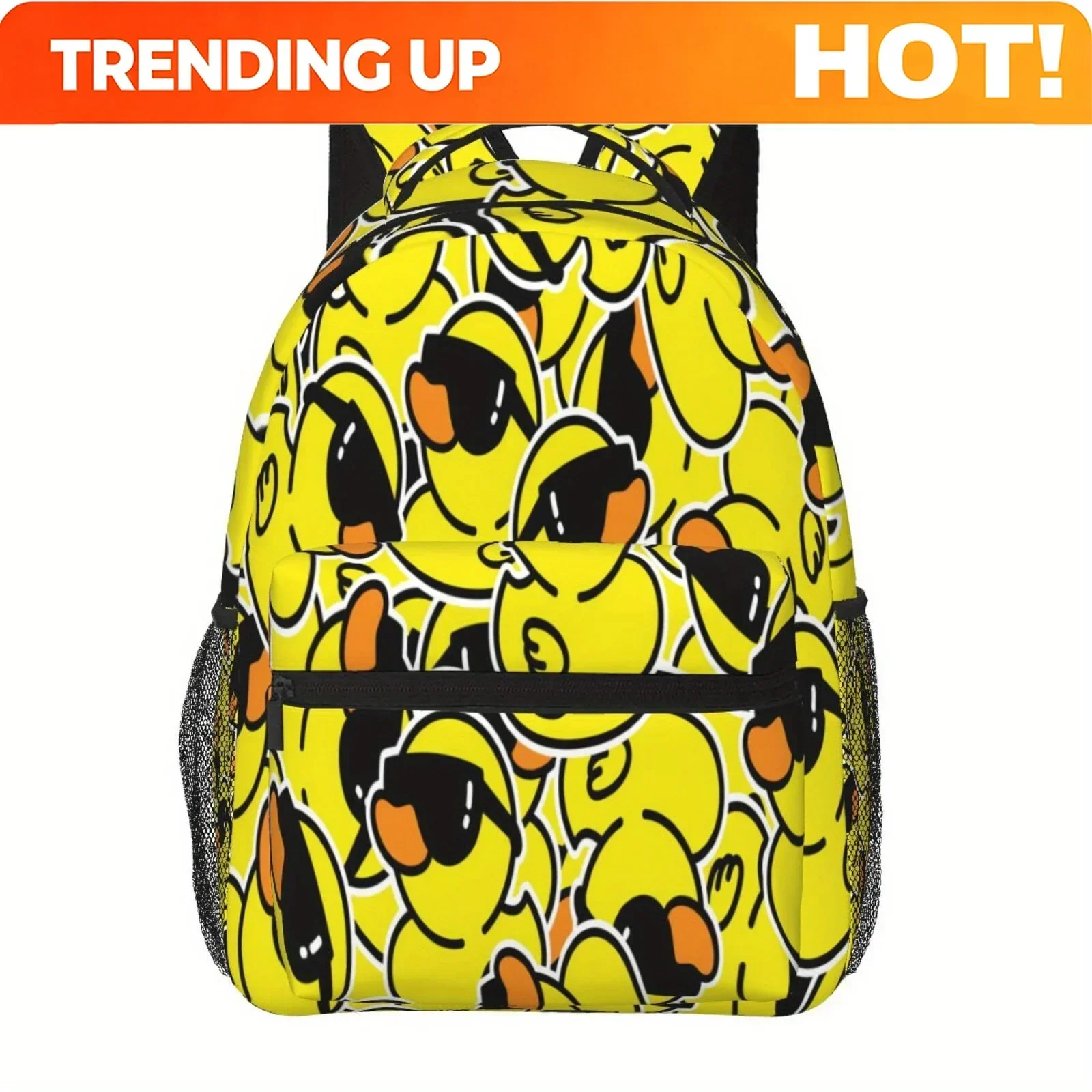 Custom Bag 1pc Cute Cartoon Yellow Duck Theme Half Full Print Large Capacity Double Mesh Bag Backpack, Lightweight And Durable 1