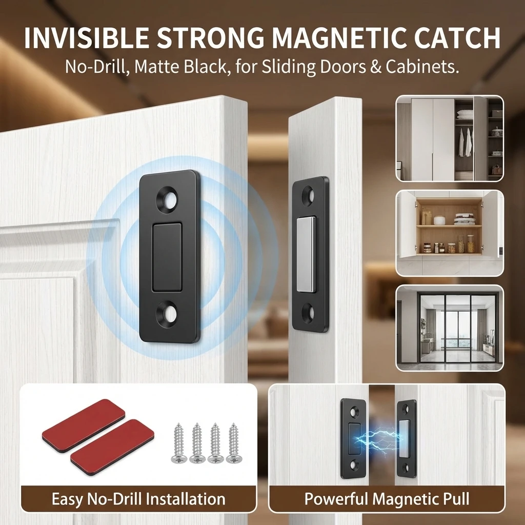 Invisible Magnetic Cabinet Door Closer Non Perforated Strong Magnetic Force Door Suction Sliding Door Accessories Hardware Tools
