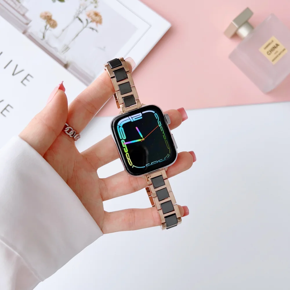 Ceramic Strap for Apple Watch 9 8 7 45mm 41mmm Ultra 2 49mm Women's Bracelet iWatch Series 6 5 4 3 2 SE 44mm 40mm 42mm 38mm Band