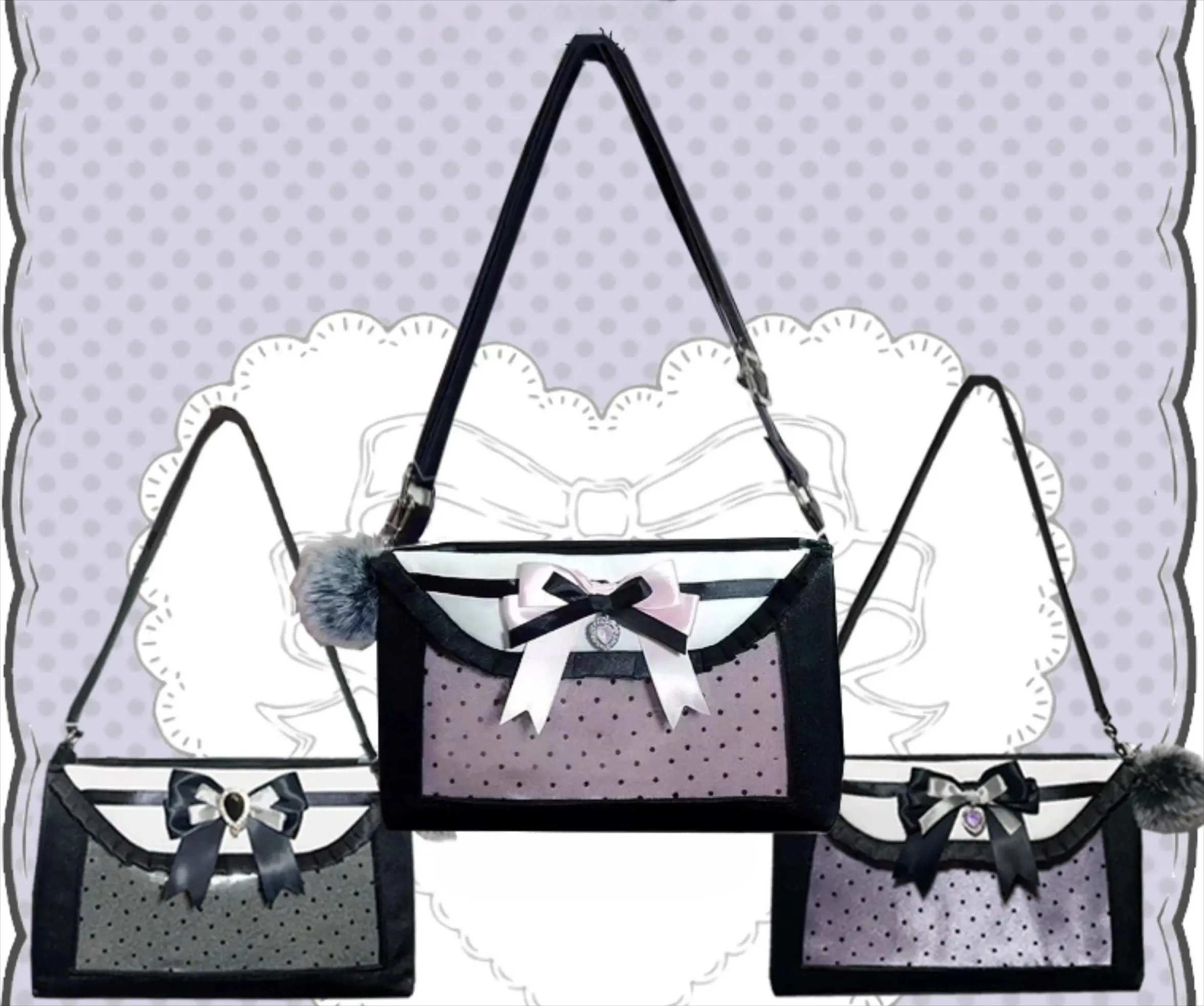 Original Japanese Lolita Tote Bag Sweet Bow Satin Transparent Pain Bag Kawaii Women's Daily Commuting Tea Party Messenger Bag