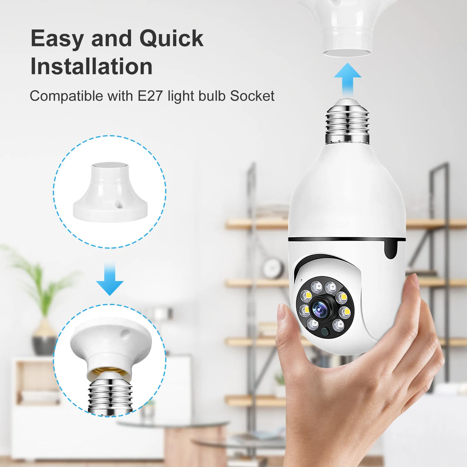 Lampadina E27 Telecamera di sorveglianza Wifi Monitoraggio umano automatico Visione notturna wireless Zoom HD Telecamera Wi-Fi per monitor di sicurezza interna