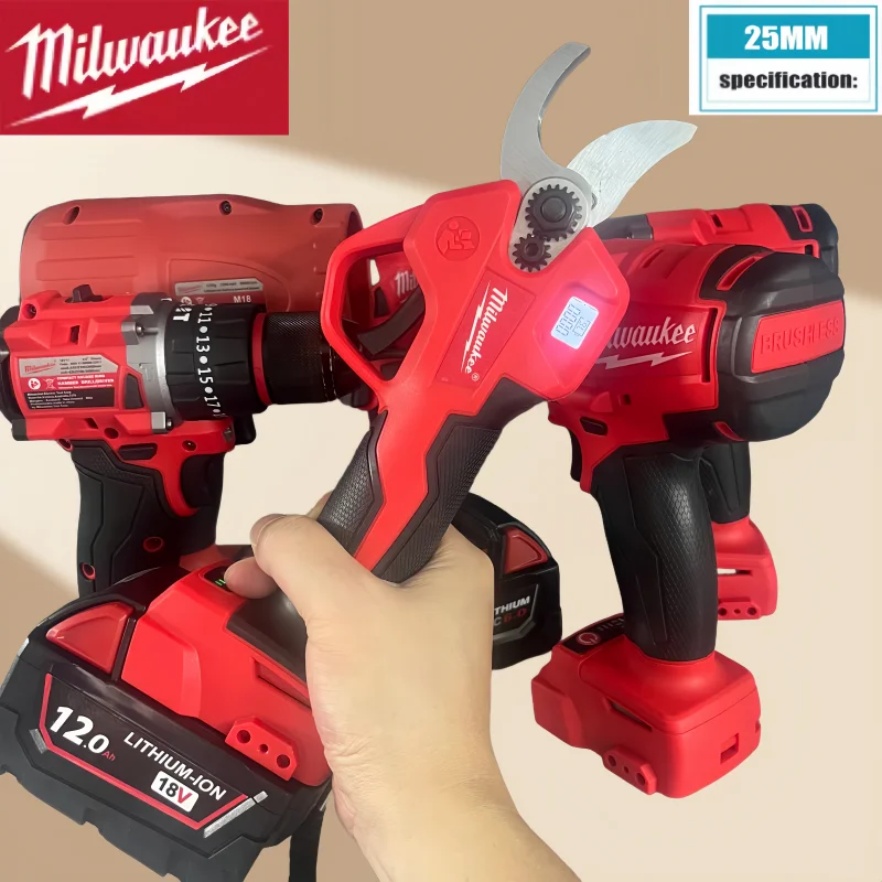 

NEW Milwaukee 25mm Brushless Electric Scissors Cordless Handheld Orchard Shrub Pruning Tree Branches Cutter For 18V Battery Pin