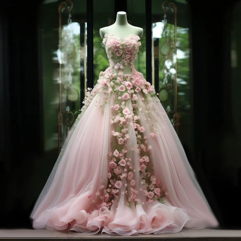 Robe de Rhsans bretelles à fleurs en fibre 3D, appliques florales élégantes, robes de soirée A-ligne, quelle que soit la mode chic Pastrol