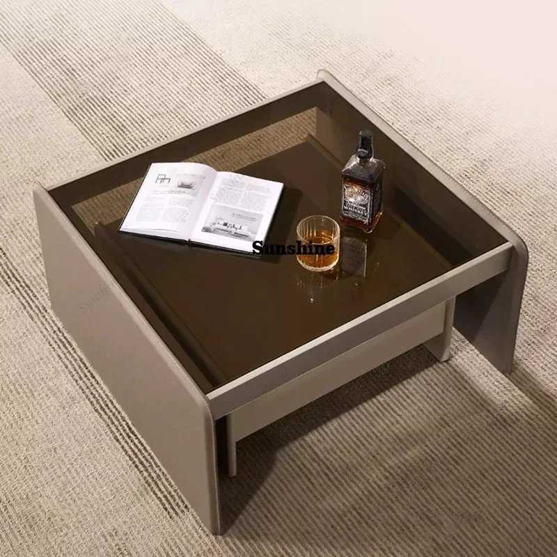 Móveis Minimalistas para Sala de Estar, Estilo Italiano Moderno em Creme, Mesas de Café Removíveis em Marrom, Móveis Estéticos para Salão