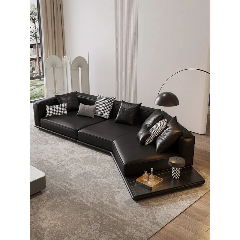 Horizon leather sofa living room modern flat floor large apartment first layer cowhide