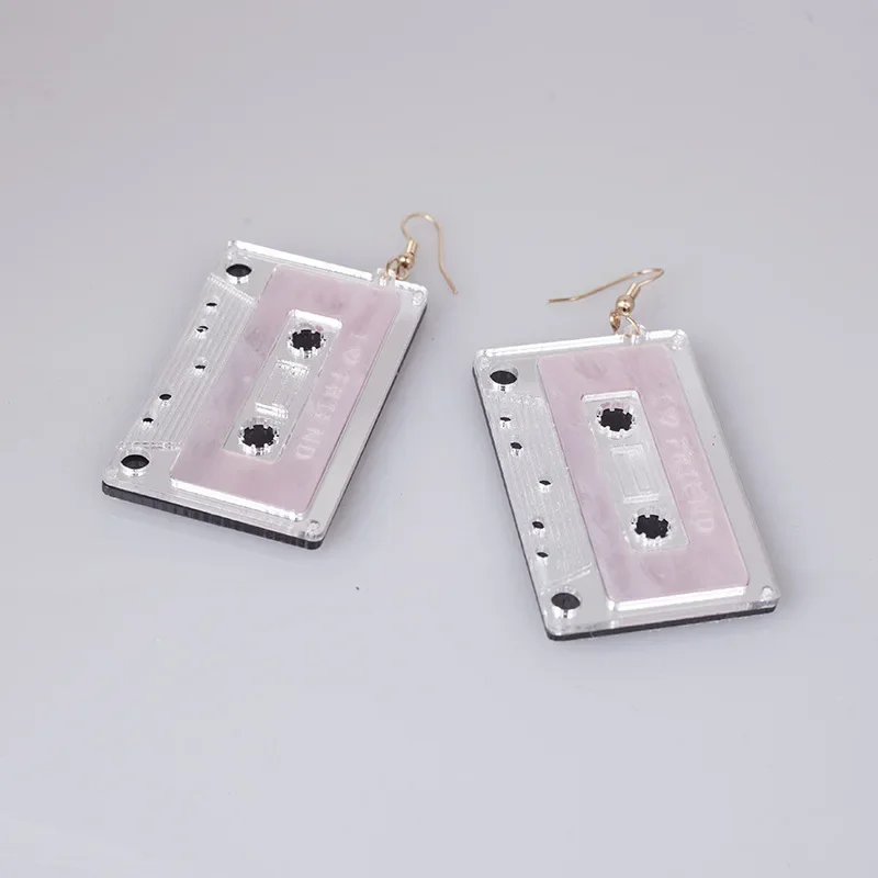 Pendientes de gota de cinta de casete para mujer, aretes colgantes de cinta estéreo Rectangular geométrica de acrílico dorado, regalo de joyería