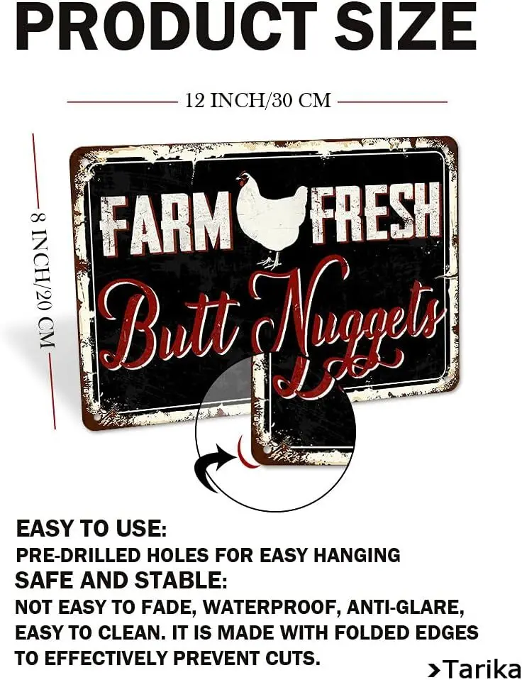 Farm Fresh Butt Nuggets Eggs Tin Metal Signs, Chicken Vintage Decor,Funny Hen Ho