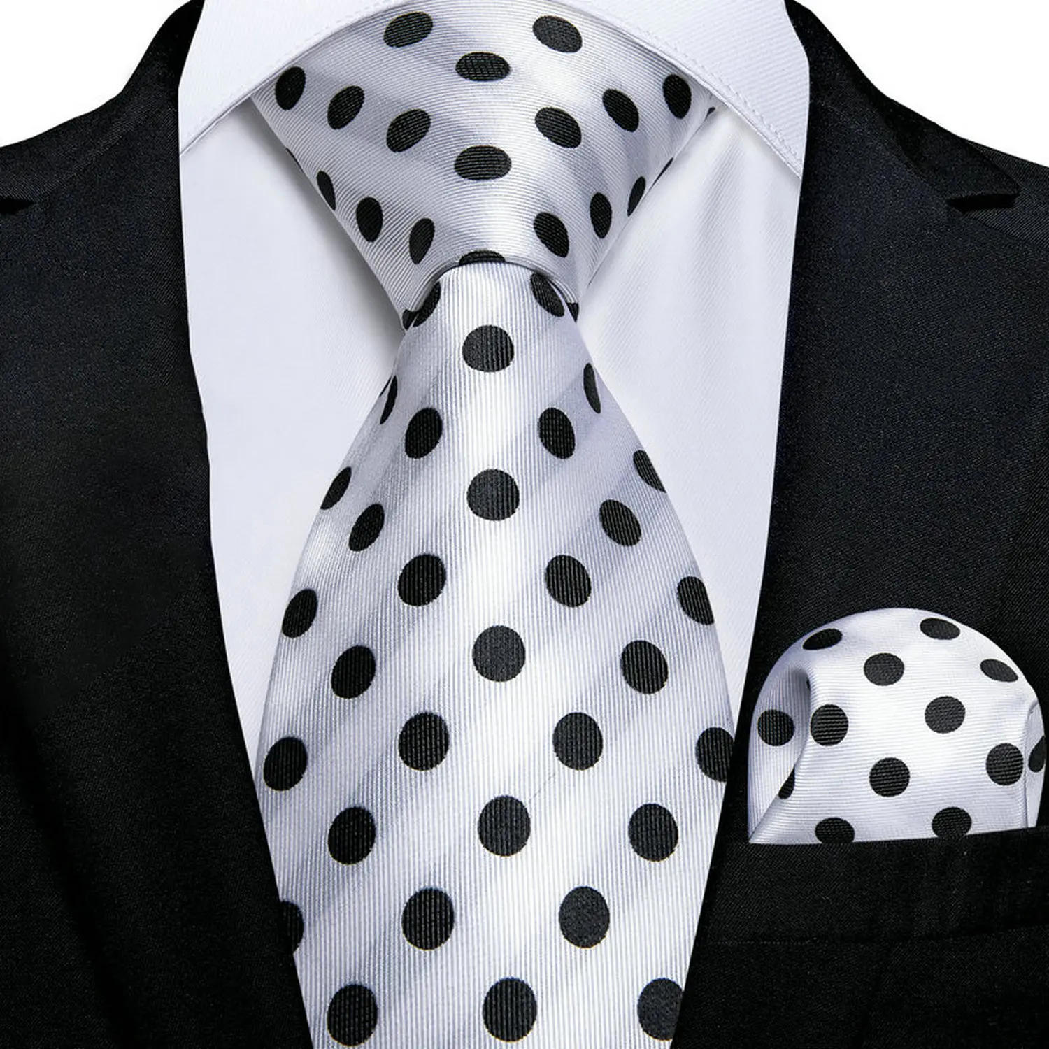 White Yellow Classic Men Necktie & Pocket Square 2Pcs Set Formal silk Wedding Business Accessory