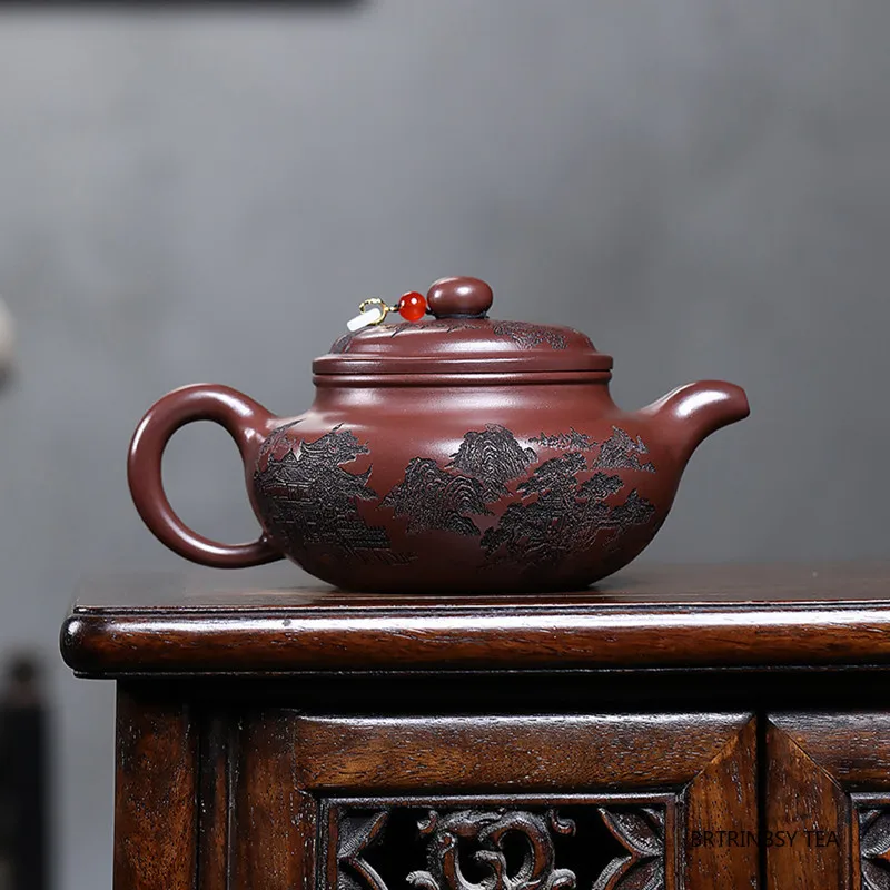 التقاليد الصينية ييشينغ الأرجواني الطين إبريق الشاي اليدوية المشهد براد شاي سعة كبيرة الجمال غلاية Zisha طقم شاي Teaware 380 مللي