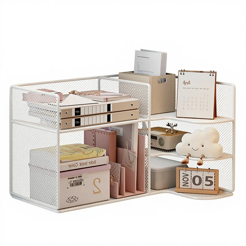 custom.Metal Adjustable Desktop Bookshelf Storage Rack Kitchen Bedroom Living Room-Student Corner Locker Office Bookca