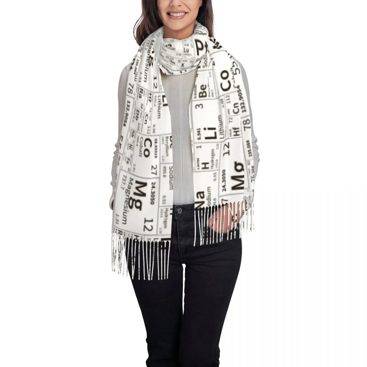 Lady Scarf Warm Soft Chemical Elements Large Scarves with Tassel Periodic Table y2k Cool Shawls and Wrap Winter Design Bufanda