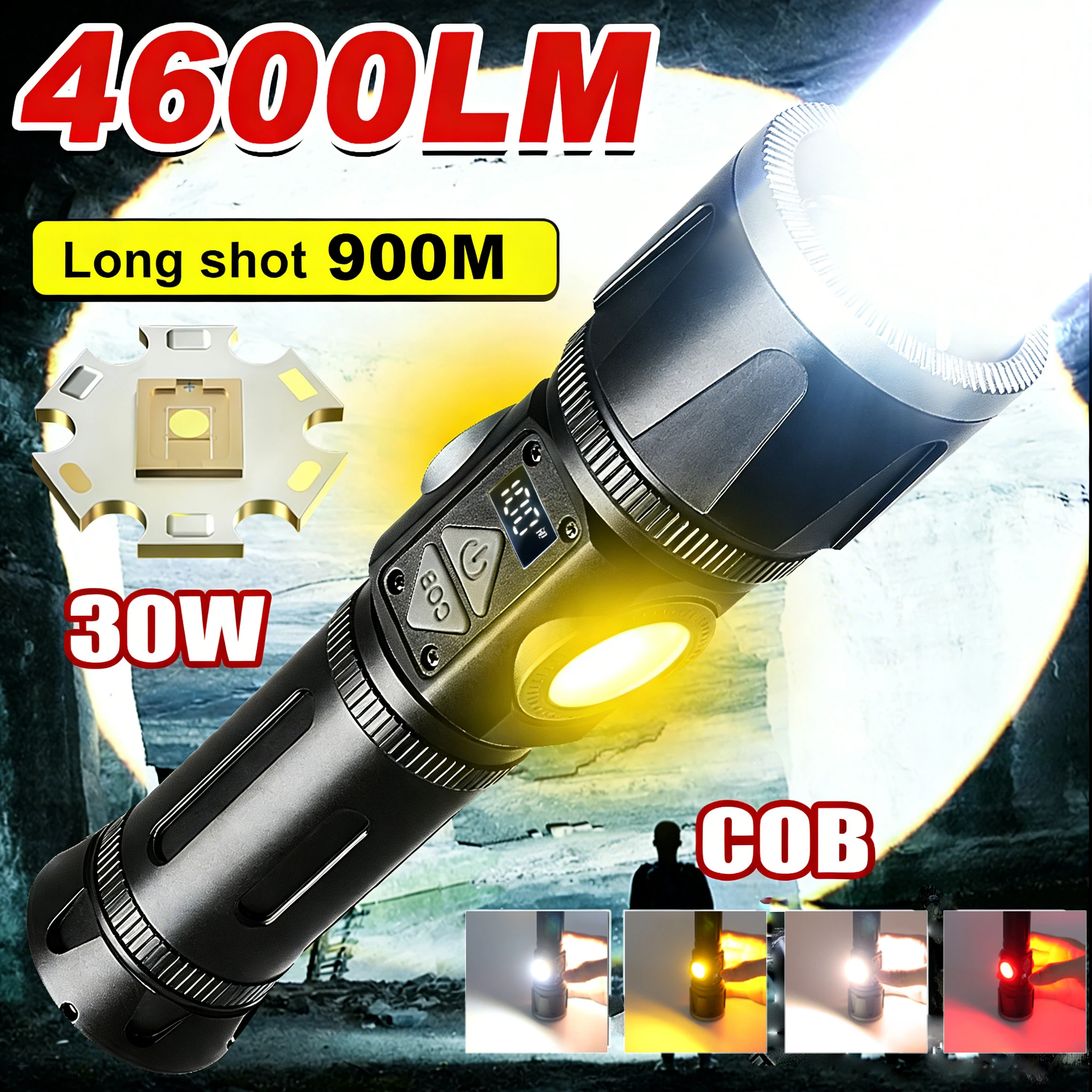 

Super Bright LED Flashlight 4600LM COB Side Light Magnetic Work Light USB Type-C Rechargeable Zoom Torch 900M Long Range Waterpr