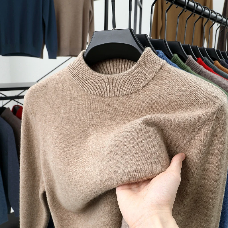 Autumn Winter Pullovers Sweaters Men's Thicken 435g Pure Wool Business Casual Bottom Knitted Sweater Male Christmas Sweater