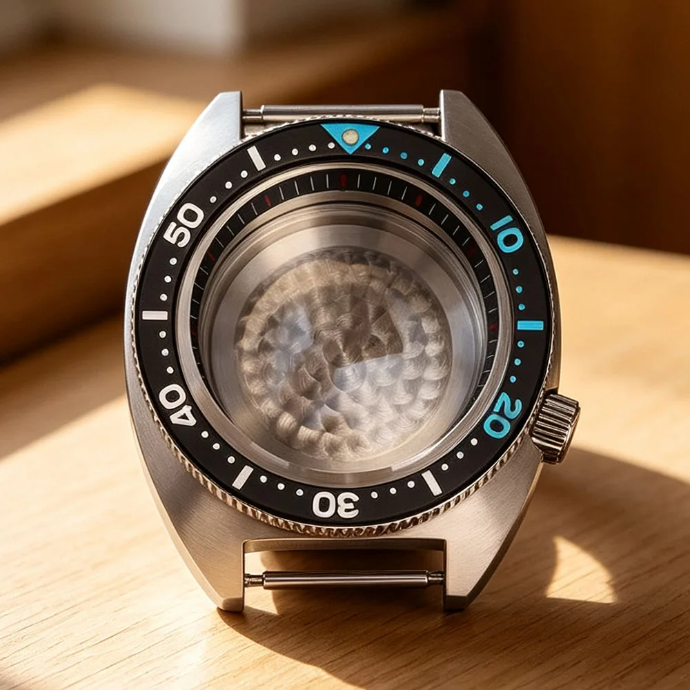 41MM Silver Modified Watch Case Sapphire For Abalone/Tuna Mouth NH35 NH36/38 4R Movt  3.8 o'clock position 100M Waterproof Parts