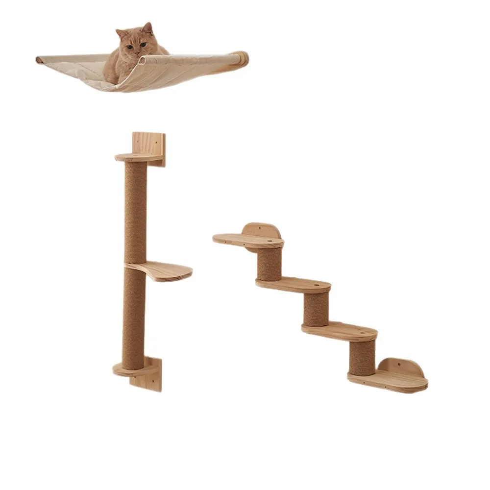 Árbol rascador de pared para gatos de madera con hamaca y cama - imagen 5