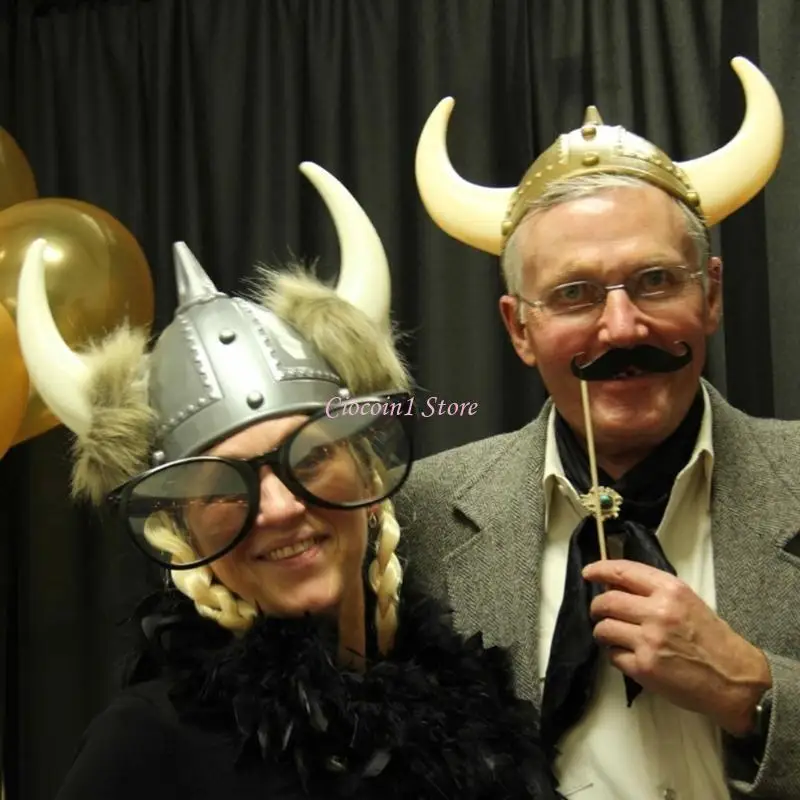 Y1UB VikingHelmet Hat with Horn Halloween Cosplay Parties Props Costume Hat Theater Drama Sallet School Play Medieval Headgea