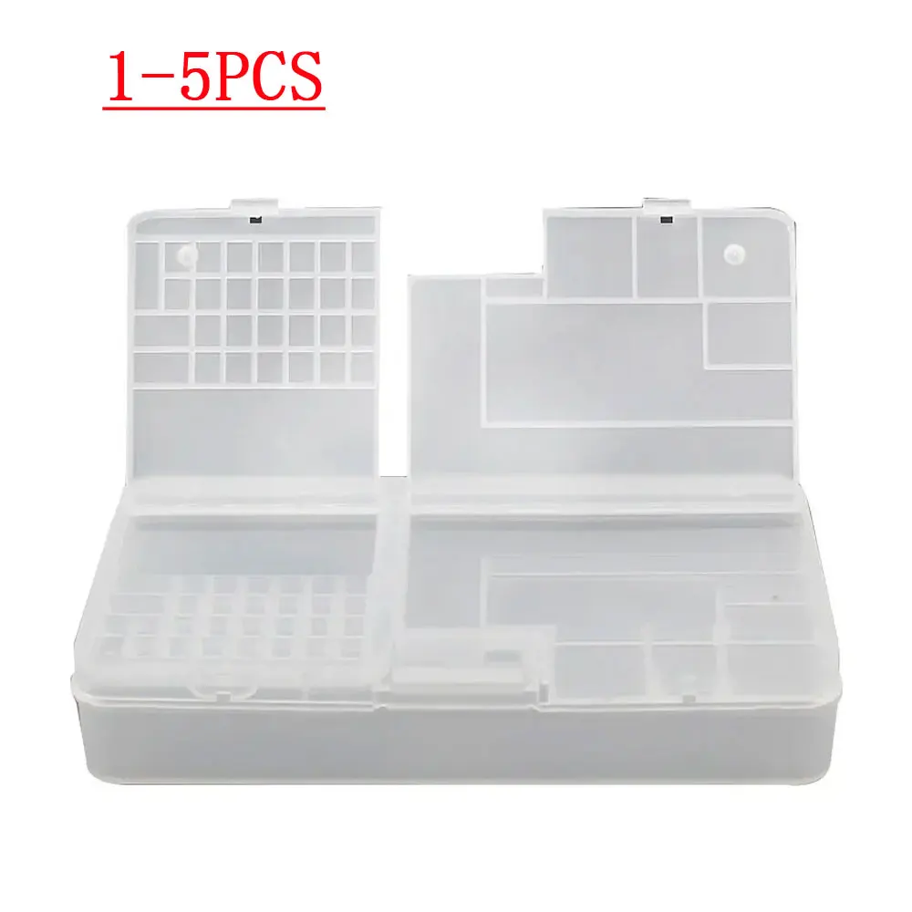 Scatola, componenti elettronici, conservazione in plastica trasparente, piccoli accessori per viti, griglia di classificazione degli attrezzi