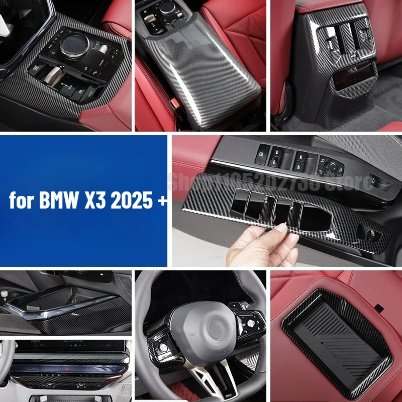 

Carbon Fiber Look Protection Cover Creative Sticker Compatible with BMW X3 2025 2026 Center Control Cup Panel Door Cover