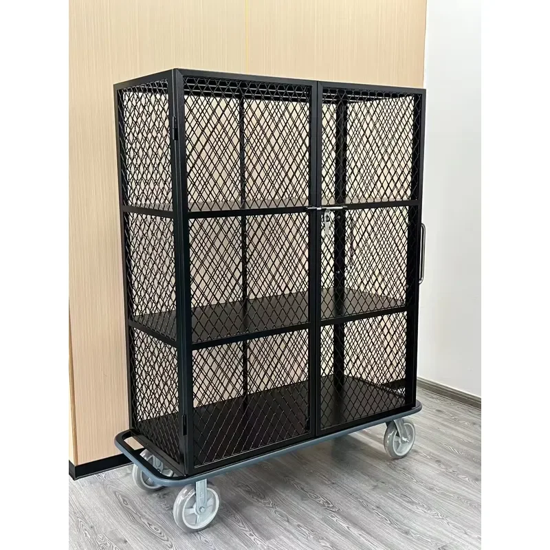 Steel Coating Laundry Cage For Hotel Restaurant Heavy Duty Rolling Cart Commercial Supplies