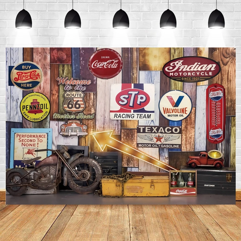 

Retro Motorcycle Car Repairs Garage Backdrop Tool Workshop Baby Birthday Party Photography Background Cake Smash Photo Studio