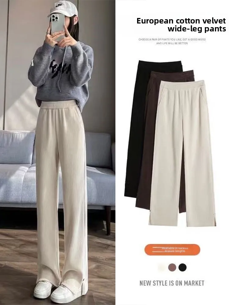Fce doublé pantalon à jambes larges étroites Euro coton velours Micro pantalon décontracté évasé pour les femmes hiver nouveau Sle trajet Sle