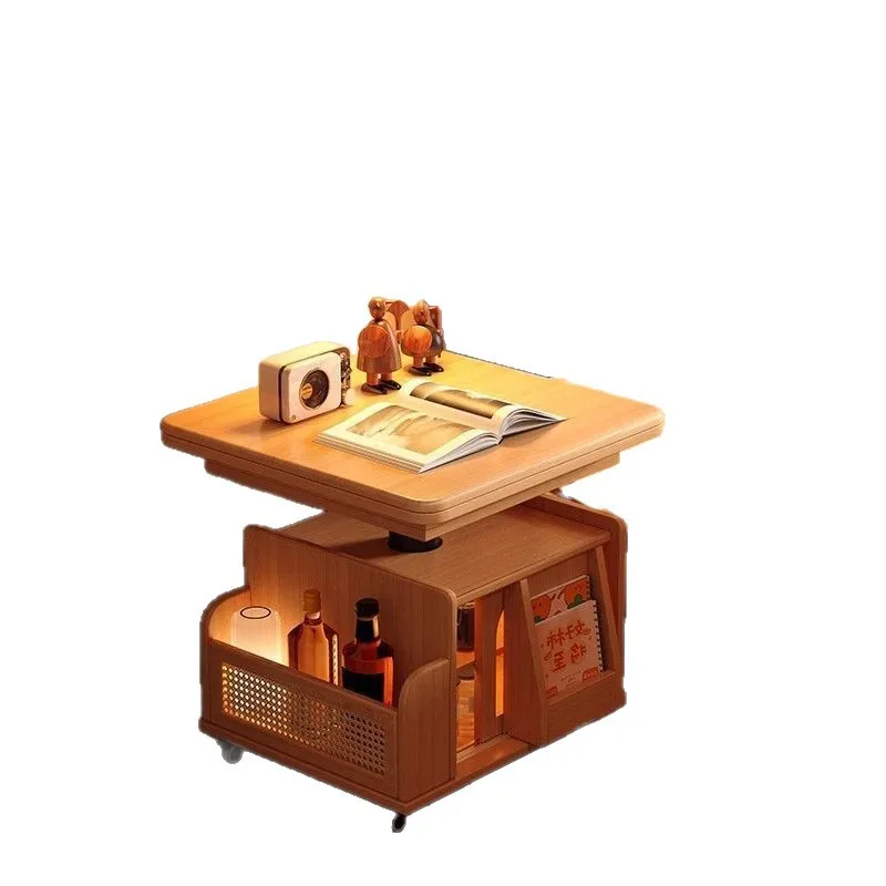 Solid wood movable coffee table multi-functional lifting and folding edge table