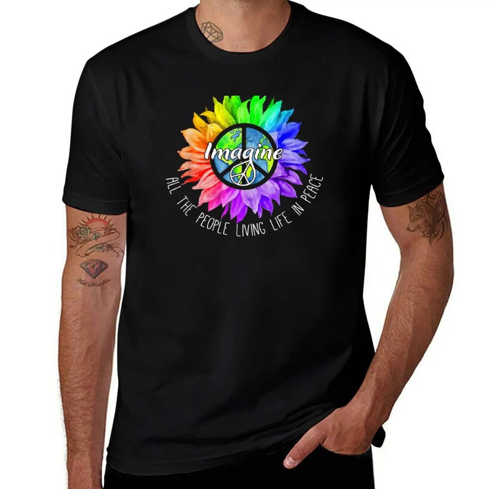 

All The People Living Life In Peace Lgbt Gay Sunflower T-Shirt t shirts for man slim fit T-Shirt