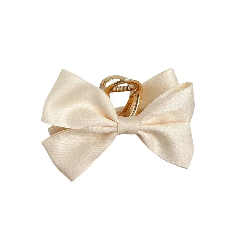 Balck Stain Bowknot Hair Claw Elegant Silk Satin Clamp Korean Fashion Barrette Large Bows Ponytail Headdress Hair Accessories