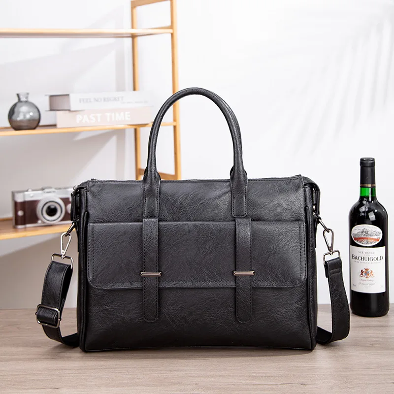 Picture 3: Men's tote bag, business men's single-shoulder bag, large-capacity horizontal square briefcase, commuting computer bag